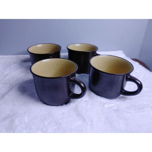 1970s Vintage Noritake Folkstone Brown/Yellow Japan Stoneware Mugs Set of 4*